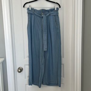 Wide leg paper bag waist denim pants